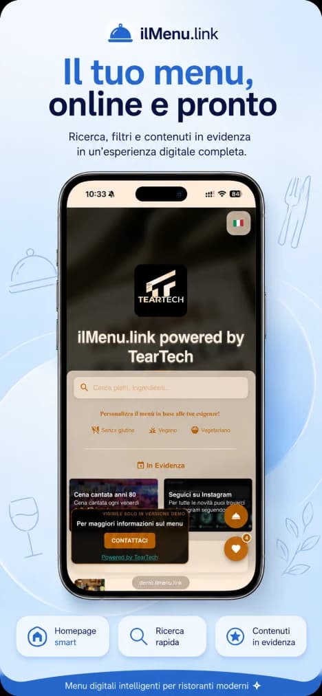 Menu digitale cliente: Il menu è online